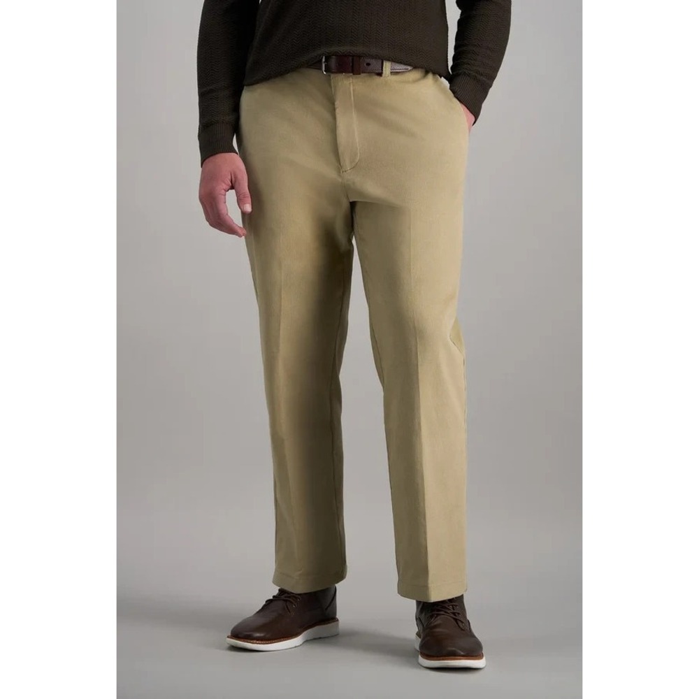 Haggar Mens Classic fit Cotton Dress Pants Stretch Corduroy 34W 32L Khaki